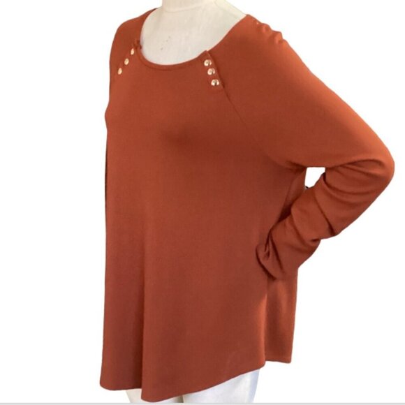 Chico's Long Sleeve Knit Top Gold Accents Sz 3 (XL/16) Rust #99S - Picture 3 of 7